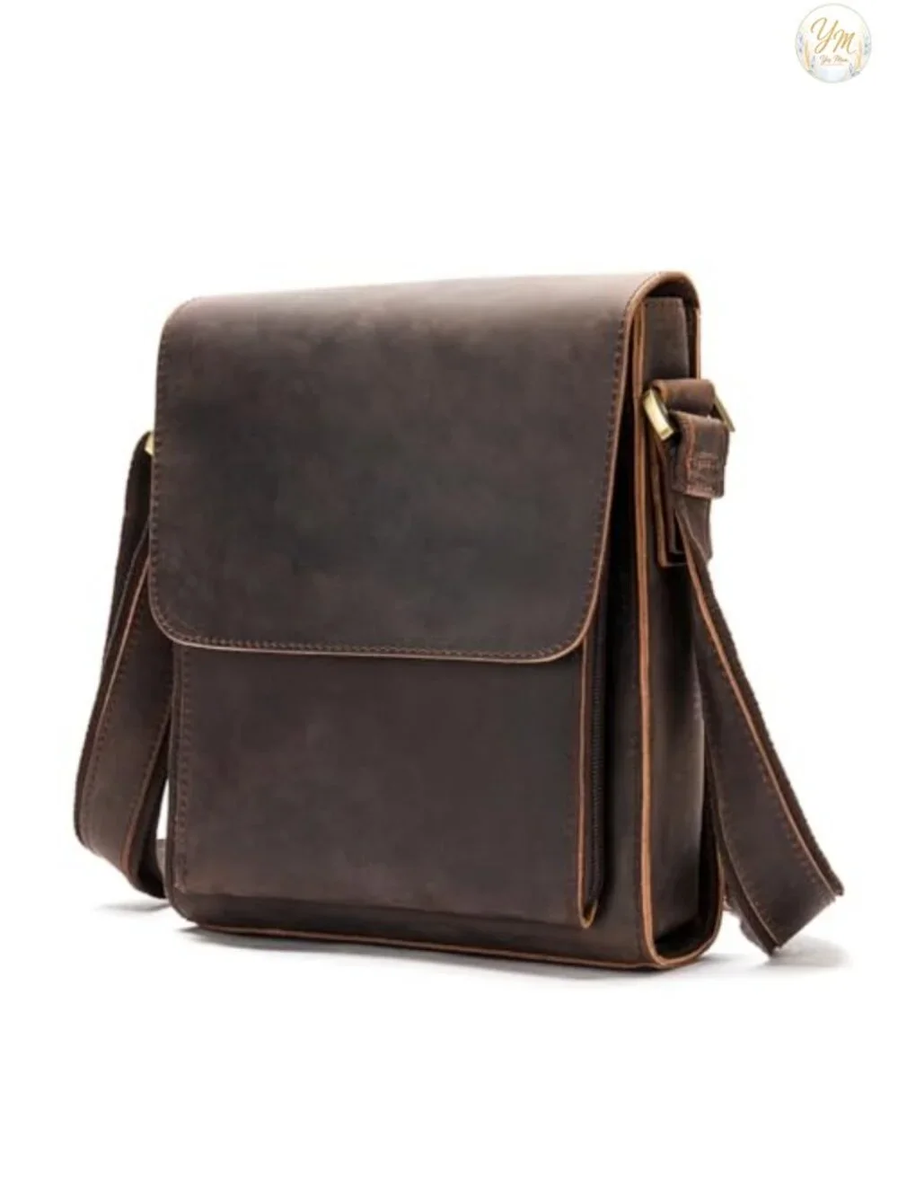 Men's Genuine Cowhide Leather Messenger Bag Crossbody iPad Shoulder Bag